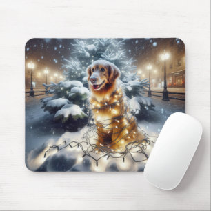 Golden Retriever verstrikt in kerstverlichting Muismat