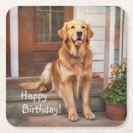 Golden Retriever Vierkante Kartonnen Onderzetter