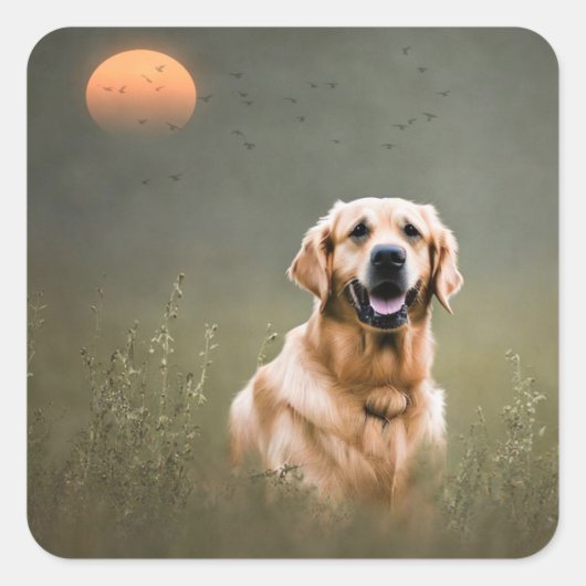 Golden Retriever Vierkante Sticker (Voorkant)