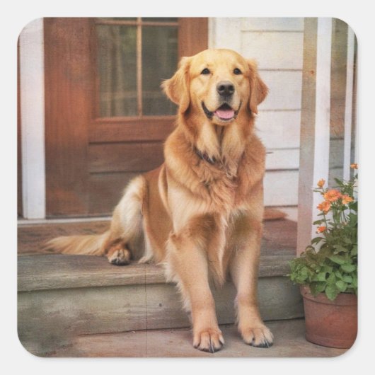 Golden Retriever Vierkante Sticker (Voorkant)