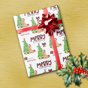 Golden Retriever, vogel en kerstboom Cadeaupapier