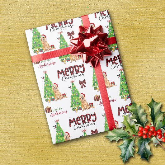 Golden Retriever, vogel en kerstboom Cadeaupapier