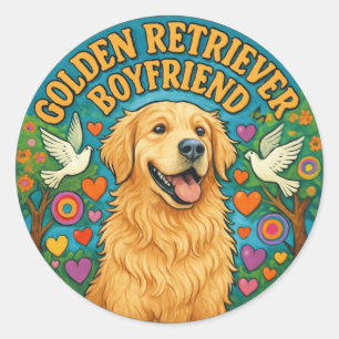 Golden Retriever Vriend Funny Retro Hond Liefhebbe Ronde Sticker