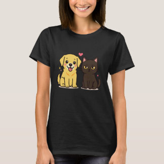 Golden Retriever Vriend Zwarte Kat Gf Grappig Kopp T-shirt