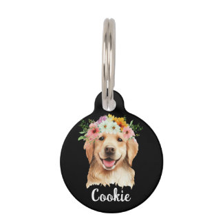 Golden Retriever Waterverf Flower Ronde Pet Tag Huisdierpenning