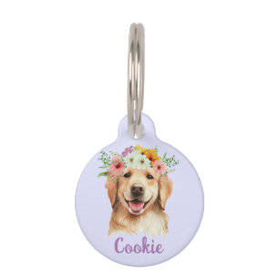 Golden Retriever Waterverf Flower Ronde Pet Tag Huisdierpenning