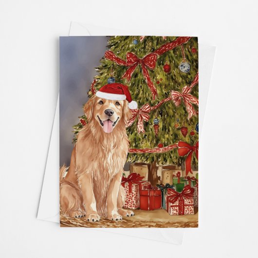 Golden Retriever Waterverf onder de kerstboom Kaart