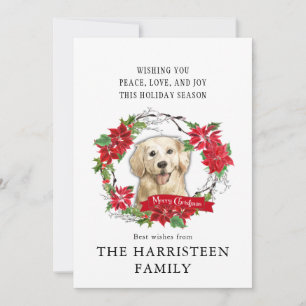 Golden Retriever Waterverf Poinsettia Kerst Feestdagenkaart