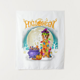 Golden Retriever Witch Costumes Halloween Lights Wandkleed