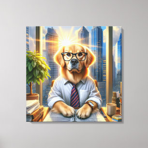 Golden Retriever Zakenman in Kantoor Canvas Afdruk