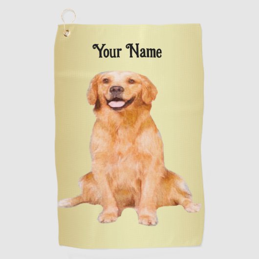Golden Retriever Zitten - Schattig design Golfhanddoek (Voorkant)