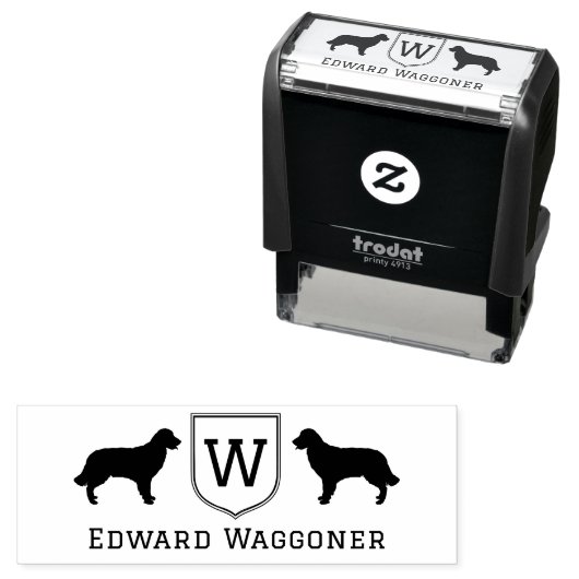 Golden Retrievers Initiaal Monogram Crest Naam #1 Zelfinktende Stempel (In situ)