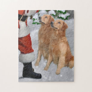 Golden Retrievers Ontmoet Santa Christmas Kaart Legpuzzel