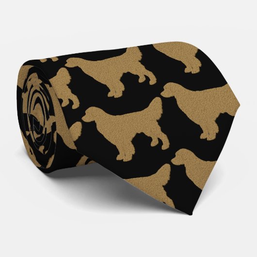 Golden Retrievers Pattern op Black Stropdas (Opgerold)