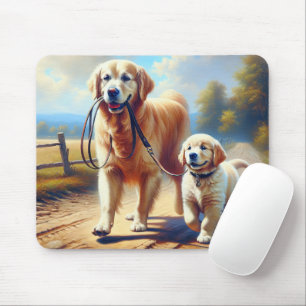 Golden Retrievers uit voor een wandeling Muismat