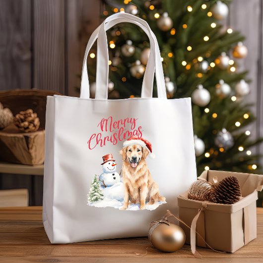 GOLDEN RETRIVER SANTA HAT VROLIJK KERSTFEEST TOTE BAG