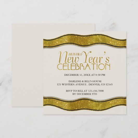Golden Ribbon New Years Party Invitation (Devant / Derrière)