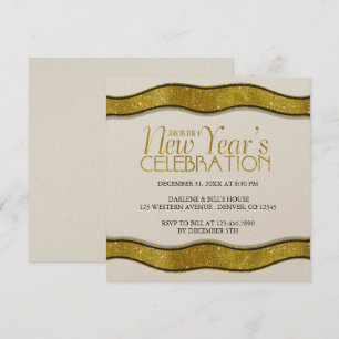 Golden Ribbon New Years Party Invitation