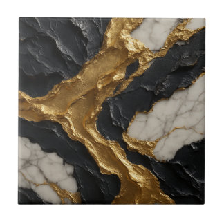 Golden Rift Elegance – Marble & Black Luxury Tegeltje