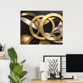Golden Rings Abstracte Kunst – Modern Luxe Ontwerp Poster