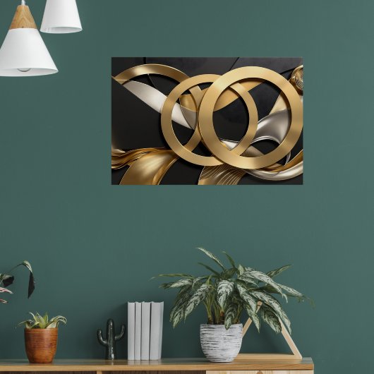 Golden Rings Abstracte Kunst – Modern Luxe Ontwerp Poster (Woonkamer 1)