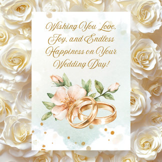 "Golden Rings & Blooms" Gepersonaliseerde bruiloft Kaart