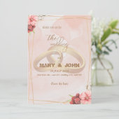 Golden Rings & Floral Elegance - Chique uitnodigin Kaart (Staand voorkant)