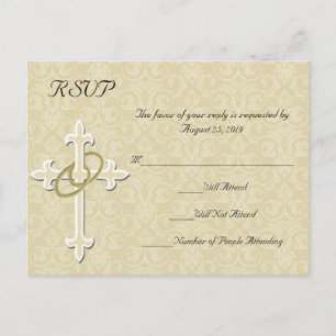 Golden Rings w / Cross, Christelijke RSVP Antwoord Uitnodiging Briefkaart