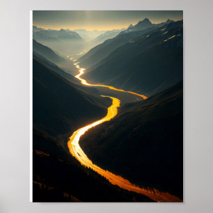 Golden River bij zonsondergang: Mountain See Poster