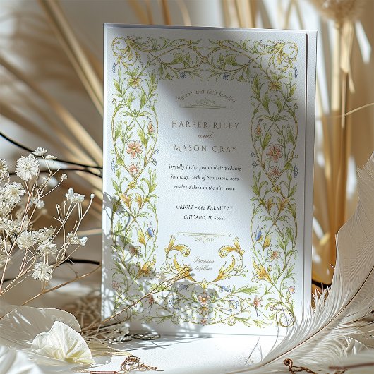 Golden Rococo Vine Wedding Kaart