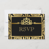 Golden Romance Art Déco RSVP Card V2 (Devant)