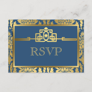Golden Romance Art Déco RSVP Card V2 TURQUOISE