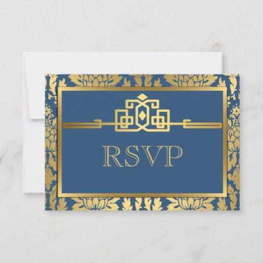 Golden Romance Art Déco RSVP Card V2 | TURQUOISE (Devant)