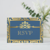 Golden Romance Art Déco RSVP Card V2 | TURQUOISE (Debout devant)