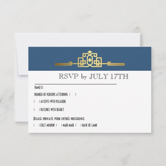 Golden Romance Art Déco RSVP Card V2 | TURQUOISE (Dos)