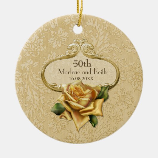 Golden Roos Damask 50th Wedding A Keramisch Ornament (Voorkant)