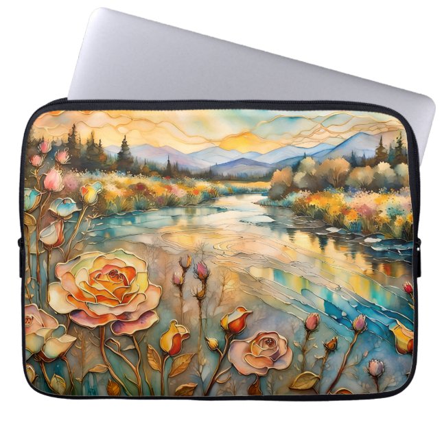 Golden Roos Mountain Valley Sunrise Laptop Sleeve (Voorkant)