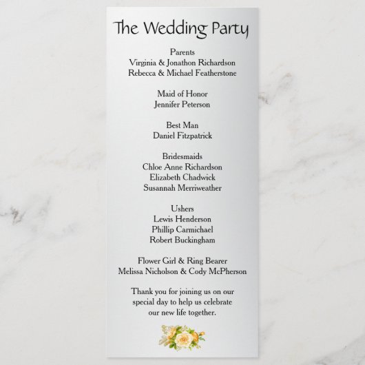 Golden Roos Radiance: Zilveren trouwprogramma Programma (Achterkant)