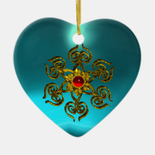 GOLDEN ROOS RUBY, Blue Aquamarine, Paars Roze Keramisch Ornament