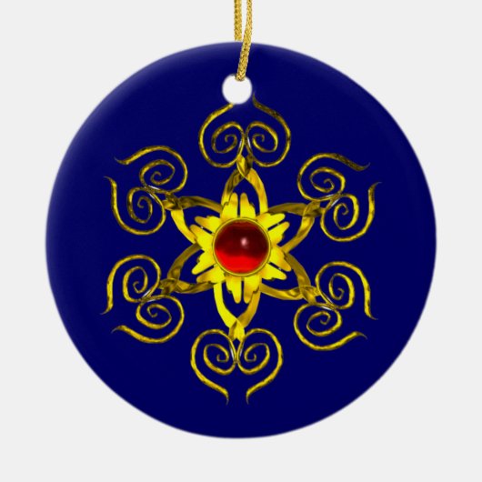 GOLDEN ROOS RUBY, Blue en white Keramisch Ornament (Voorkant)