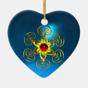 GOLDEN ROOS RUBY, Blue Sapphire Heart Keramisch Ornament