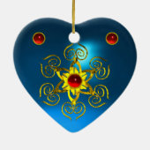 GOLDEN ROOS RUBY, Blue Sapphire Heart Keramisch Ornament (Achterkant)