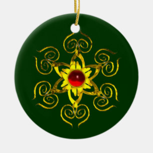 GOLDEN ROOS RUBY, Green and white Keramisch Ornament