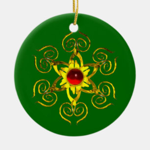 GOLDEN ROOS RUBY, Green and white Keramisch Ornament