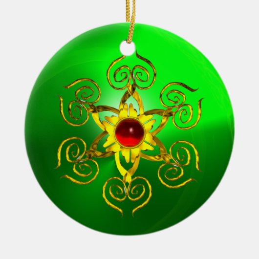 GOLDEN ROOS RUBY Green Emerald Keramisch Ornament (Voorkant)