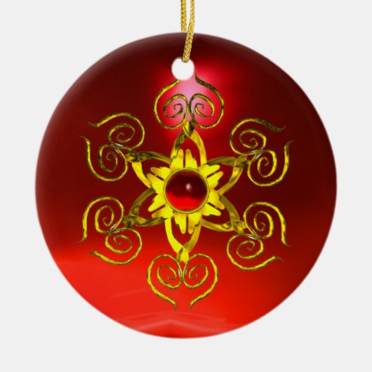GOLDEN ROOS RUBY KERAMISCH ORNAMENT (Voorkant)