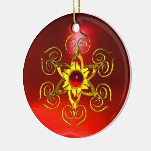 GOLDEN ROOS RUBY KERAMISCH ORNAMENT (Links)