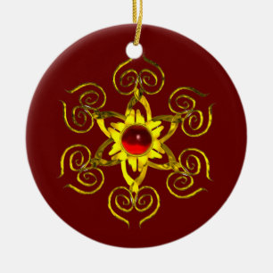 GOLDEN ROOS RUBY, Red en Green Keramisch Ornament
