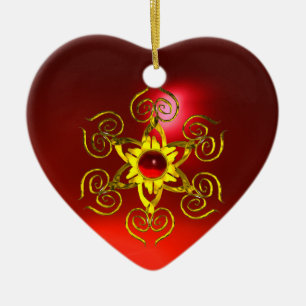 GOLDEN ROOS RUBY, White Heart Keramisch Ornament
