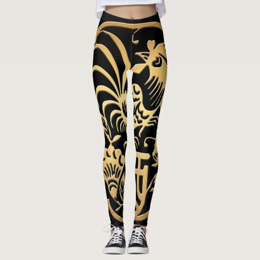 Golden Rooster 2017 Papercut Black leggings (Voorkant)
